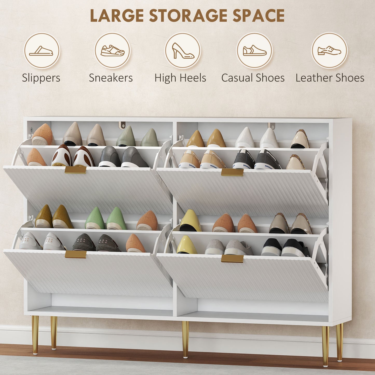 Elegant Four-Drawer Shoe Cabinet - White