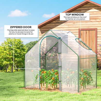 Walk In Tomato Greenhouse Garden Outdoor Mini Greenhouse Flower Planter Steel Frame with Zipped Door & Window, PVC Cover
