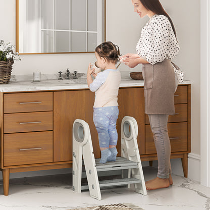 Foldable and Adjustable Kids Step Stool with Handle, Non-Slip, Grey