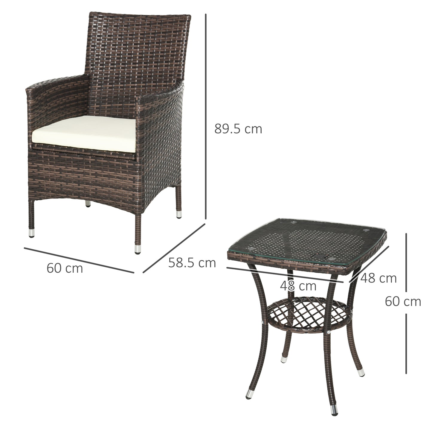 Three-Piece Rattan Chair Set, with Cushions - Brown