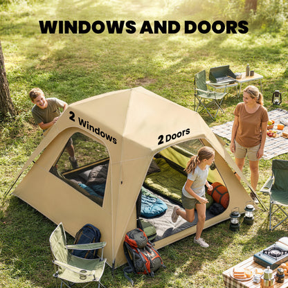 Pop Up Tent 3000mm Waterproof Camping Tents with Mesh Windows 2-3 People Khaki