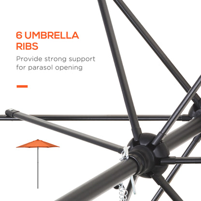 2m Garden Parasol Umbrella, Outdoor Sun Shade with 6 Sturdy Ribs for Balcony, Bench, Garden, Orange