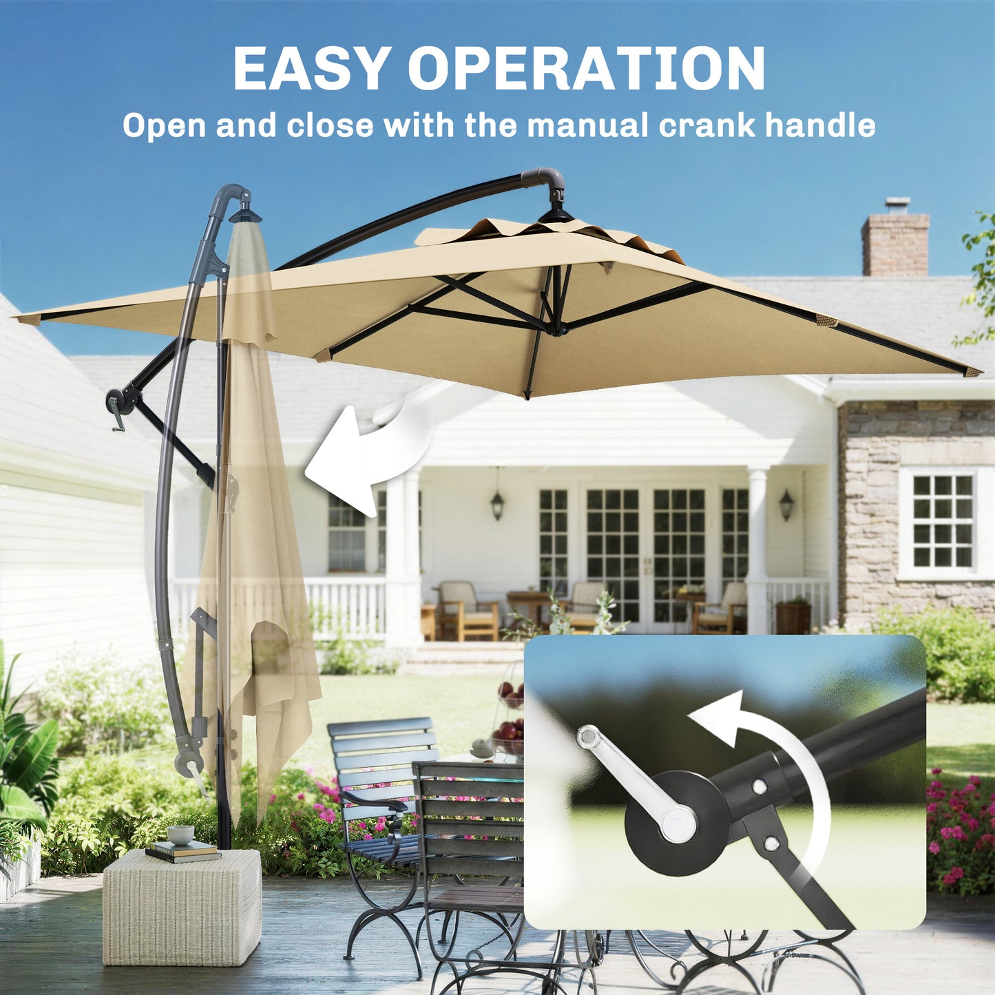 3m Square Canopy Cantilever Parasol, with Cross Base - Beige