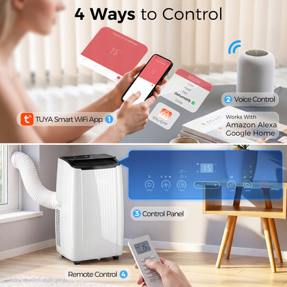 14000 BTU 5-in-1 Portable Air Conditioner with Cool, Heat, Dehumidifier, Fan, Sleep, WiFi Voice Control, White