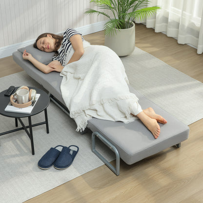 Single Sofa Bed, 3-in-1 Convertible Folding Chair Bed with Adjustable Backrest, Removable Armrests, Light Grey
