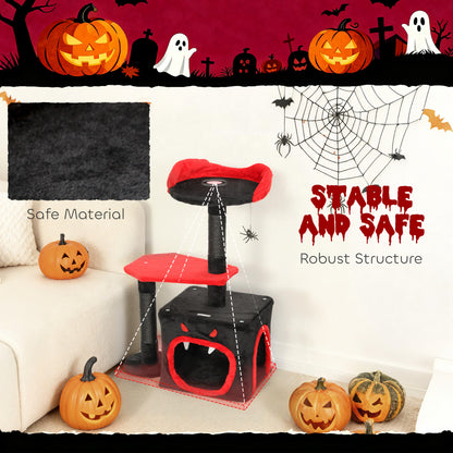 Cat Tree, Gothic Cat Tower with Scratching Posts, Cute Condo, Coffin Platform, Bed and Spider Toy, Halloween