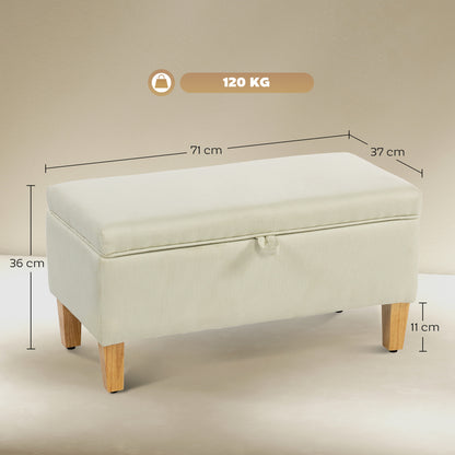 30L Linen Storage Ottoman Padded Footstool with Rubberwood Legs for Storage Box, Bed End, Shoe Bench, Seating, Beige