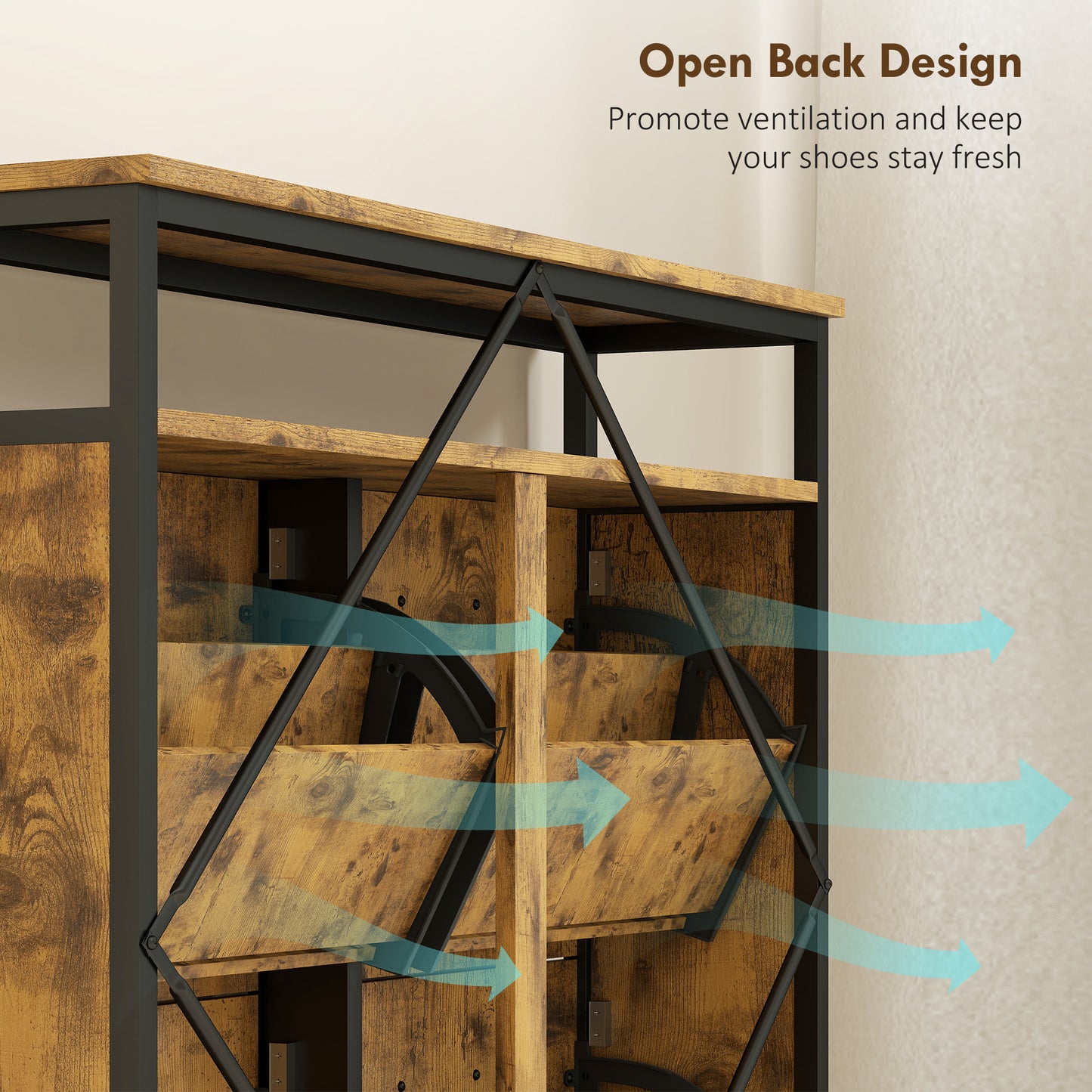 Shoe Storage Cabinet with 4 Flip Drawers and Open Shelf - Rustic Brown