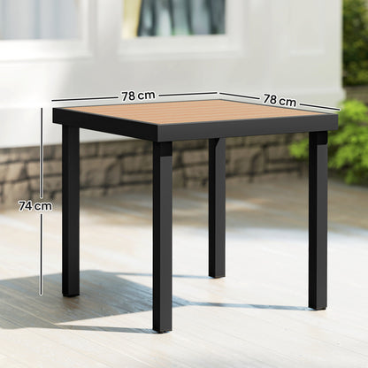 78 cm Garden Dining Table for 4 People, Square Outdoor Coffee End Side Table with Aluminium Legs, Natural Wood Finish