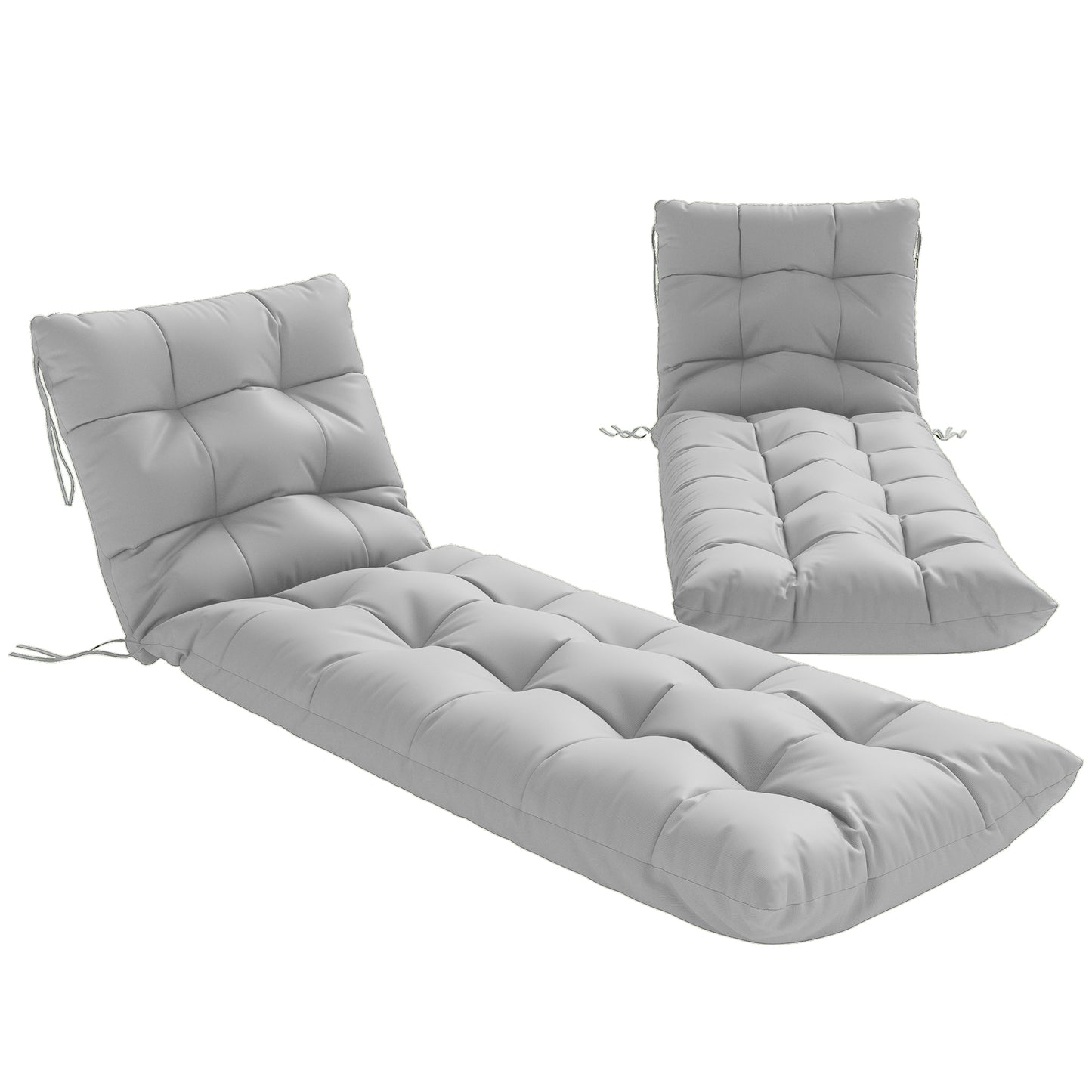 Sun Lounger Cushions Only, Garden Lounge Chair Cushions Set of 2, Sunbed Replacement Pads with 4 Ties, Light Grey