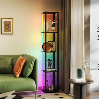 RGB LED Floor Lamp with Shelves, Modern Dimmable Standing Lamp with Remote Control