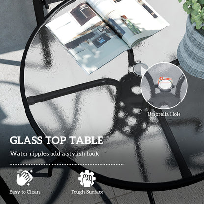 Five-Piece Steel Patio Set, with Glass-Top Table - Black