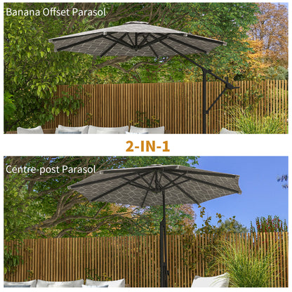 3(m) Convertible Cantilever Parasol and Centre-post Garden Parasol with Cross Base, 360° Rotation Banana Parasol