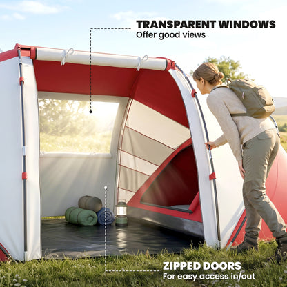 4 Man UV Protection Camping Tent - Grey and Red
