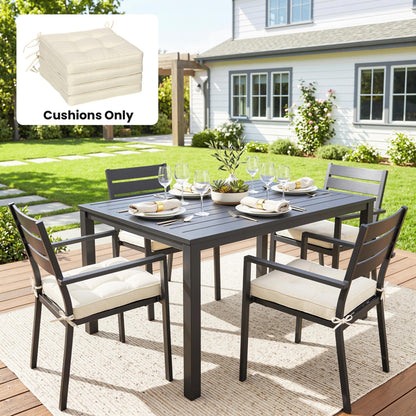 Set of 4 Garden Seat Cushion with Ties, 42 x 42cm Replacement Dining Chair Seat Pad, Cream White