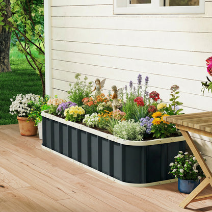 Galvanised Raised Garden Bed, 5 x 2 x 1 ft Metal Planter with Gloves and Folded Edging, Dark Grey