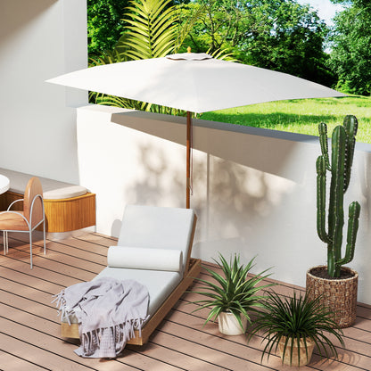 2 x 3m Wooden Garden Parasol Umbrella Outdoor Sun Shade Canopy, Cream White