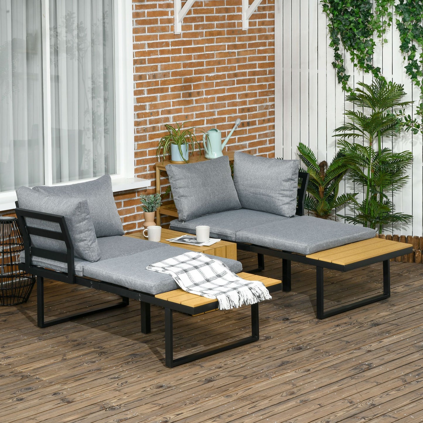 3 Pieces Patio Furniture Set, Outdoor Garden Sofa Conversation Set w/ Padded Cushions