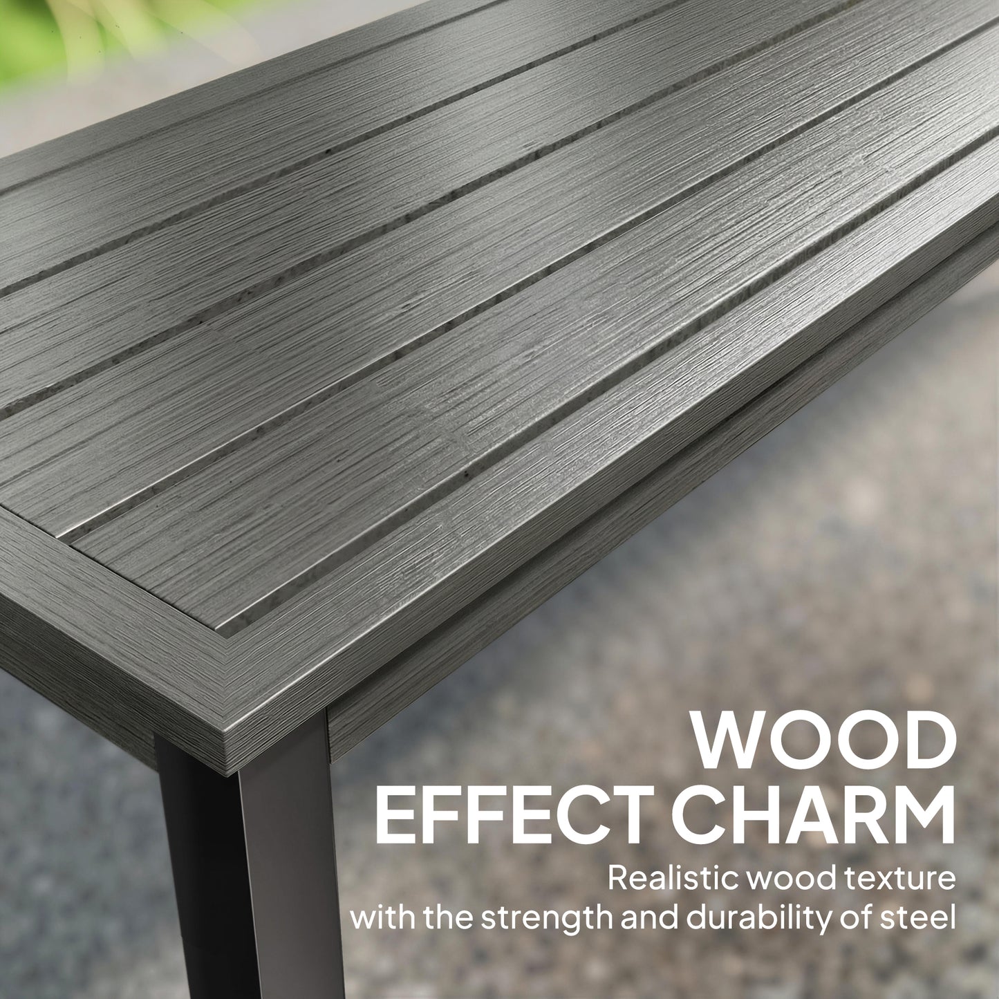 2 Seater Garden Bench, Outdoor Bench Loveseat with Wood-Effect Slatted Seat and Steel Frame for Patio, Park, Grey