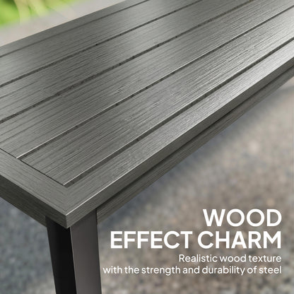 2 Seater Garden Bench, Outdoor Bench Loveseat with Wood-Effect Slatted Seat and Steel Frame for Patio, Park, Grey