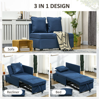 3-In-1 Single Sofa Bed with Thick Padded Seat & 5-position Adjustable Back for Living Room, Bedroom, Blue