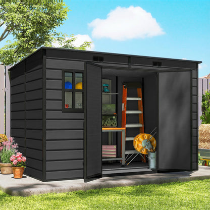 10 x 6 ft Resin Garden Shed, Outdoor Storage Shed with Floor, Windows, Lockable Doors and Vents, Dark Grey