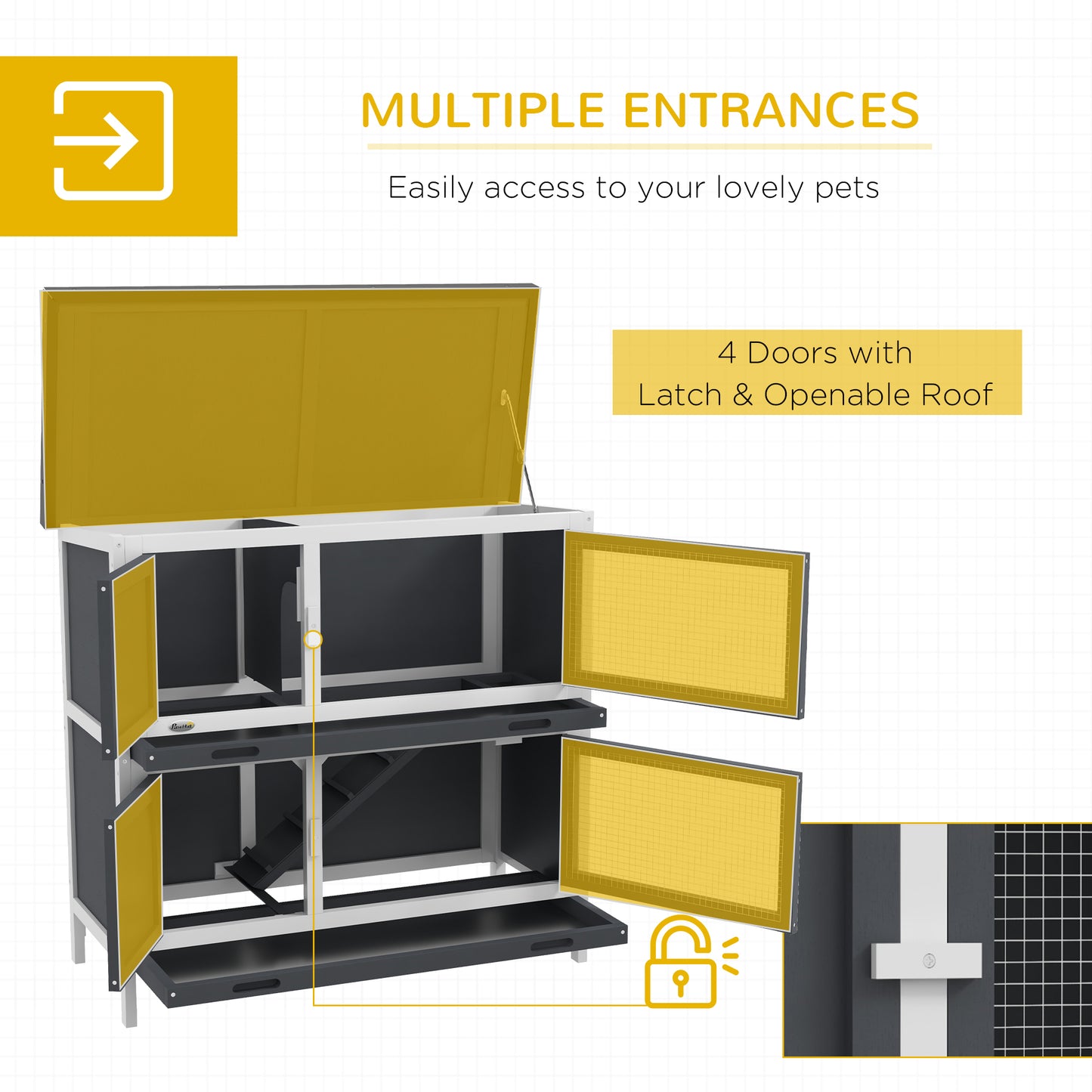 Double Decker Rabbit Hutch 2 Tier Guinea Pig House Pet Cage Outdoor with Sliding-out Tray, 100 x 47 x 91cm, Grey