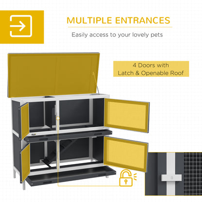 Double Decker Rabbit Hutch 2 Tier Guinea Pig House Pet Cage Outdoor with Sliding-out Tray, 100 x 47 x 91cm, Grey