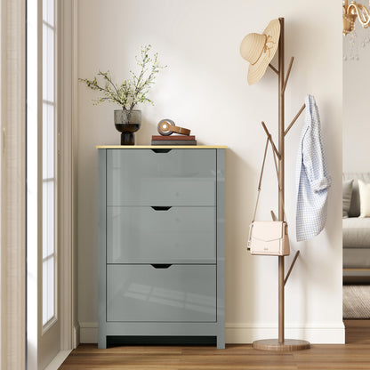 Slim Shoe Cabinet, Narrow Shoe Cupboard with 3 Flip Drawers, Adjustable Shelves for 18 Pairs of Shoes, Light Grey