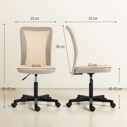 Computer Desk Chair, Mesh Office Chair with Adjustable Height and Swivel Wheels, Armless Study Chair, Beige