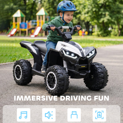 12V Ride-On Quad Bike w/ Music, Horn, for Ages 3-5 Years - White
