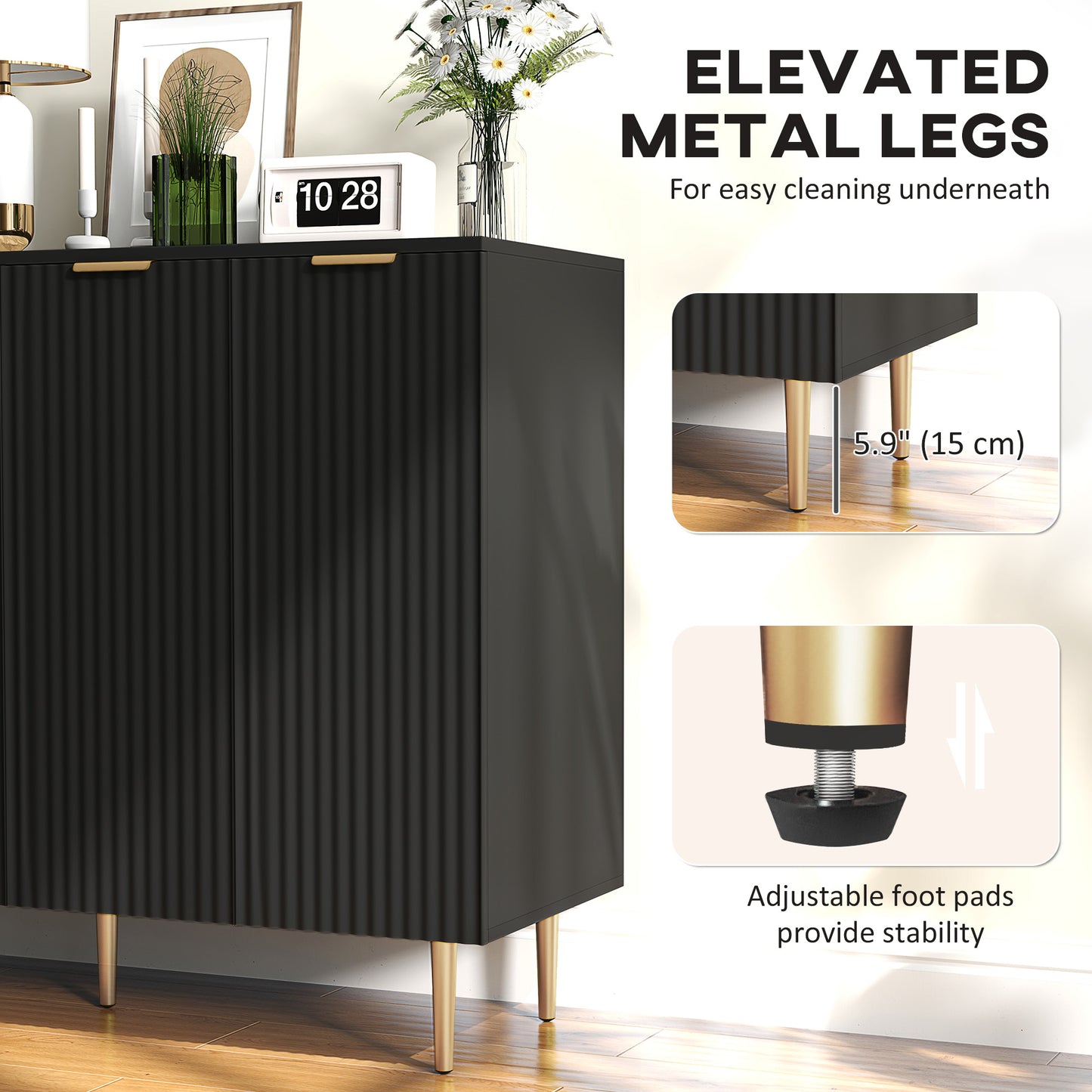 Sideboard Buffet Cabinet, Modern Kitchen Storage Cabinet with Adjustable Shelves and Metal Legs, Black