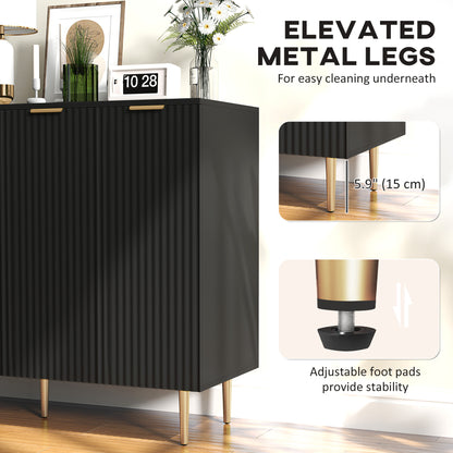 Sideboard Buffet Cabinet, Modern Kitchen Storage Cabinet with Adjustable Shelves and Metal Legs, Black