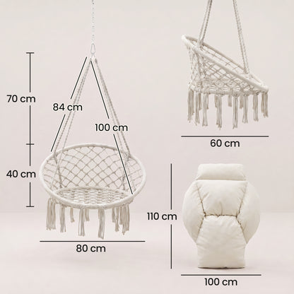 Hanging Chair Outdoor Hammock Chair with Soft Cushion, Cotton Rope Boho Style Swing Chair