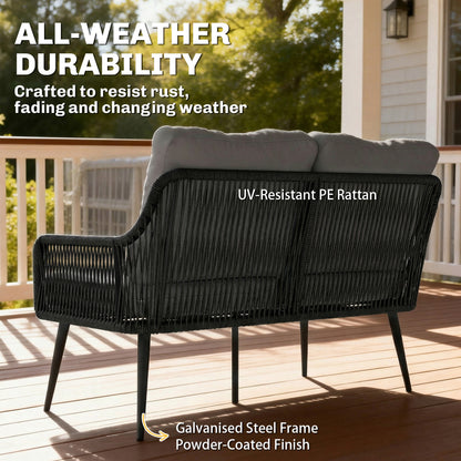 Rattan Garden Furniture Set, 4 Piece Outdoor Patio Furniture with Tempered Glass Table and Chairs