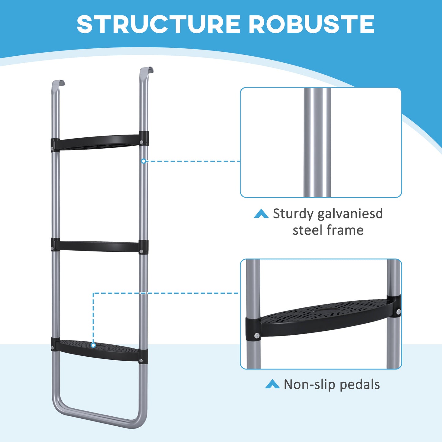 Galvanised Steel Trampoline Ladder, 2 Steps/3 Steps Outdoor Trampoline Accessories for 6ft, 8ft, 10ft, 12ft, 13ft, 14ft
