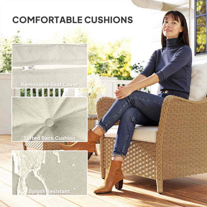 Rattan Garden Chairs Set of 2, Outdoor Rattan Chairs with Cushions, Armrests and High Back