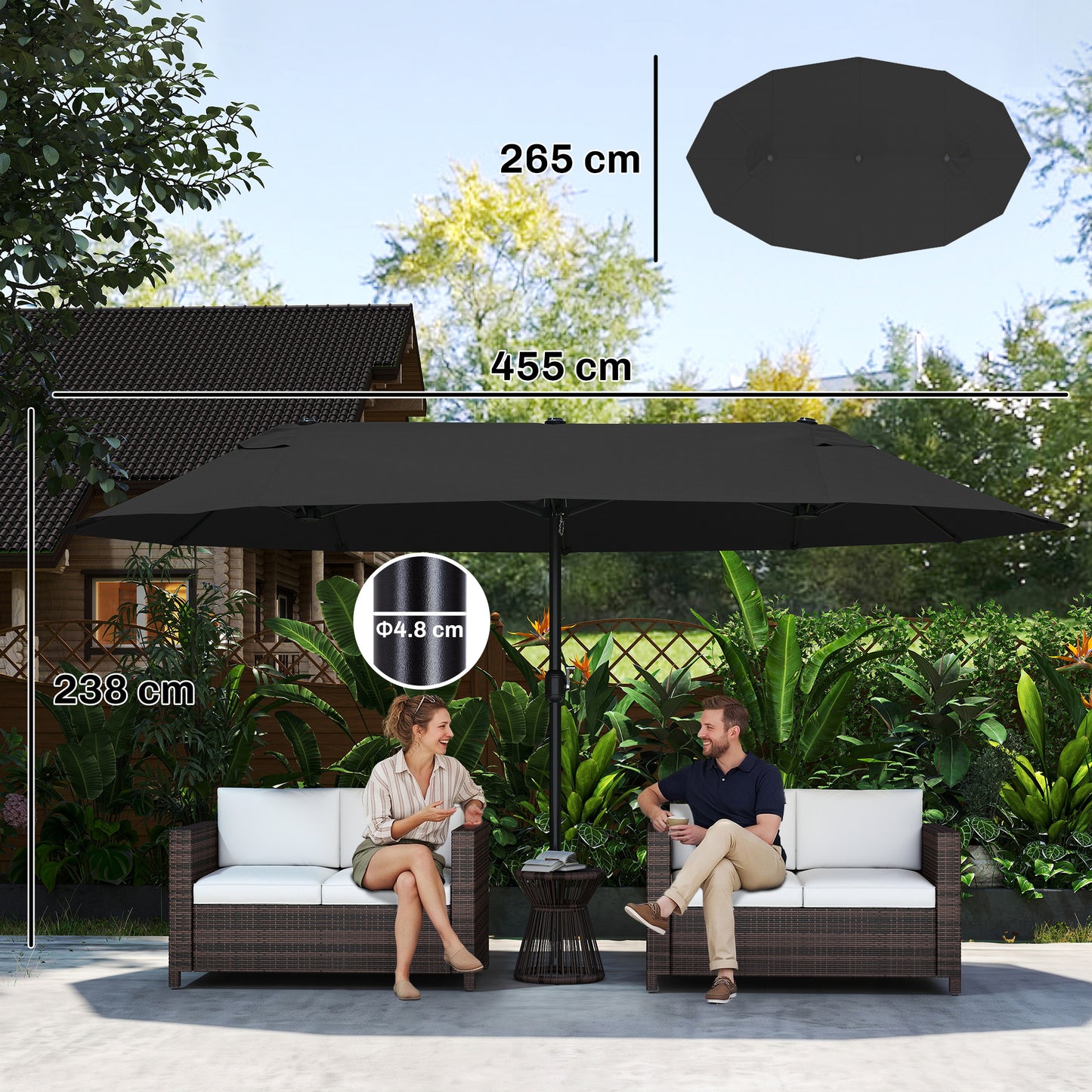 4.6m Double Garden Parasol - Black