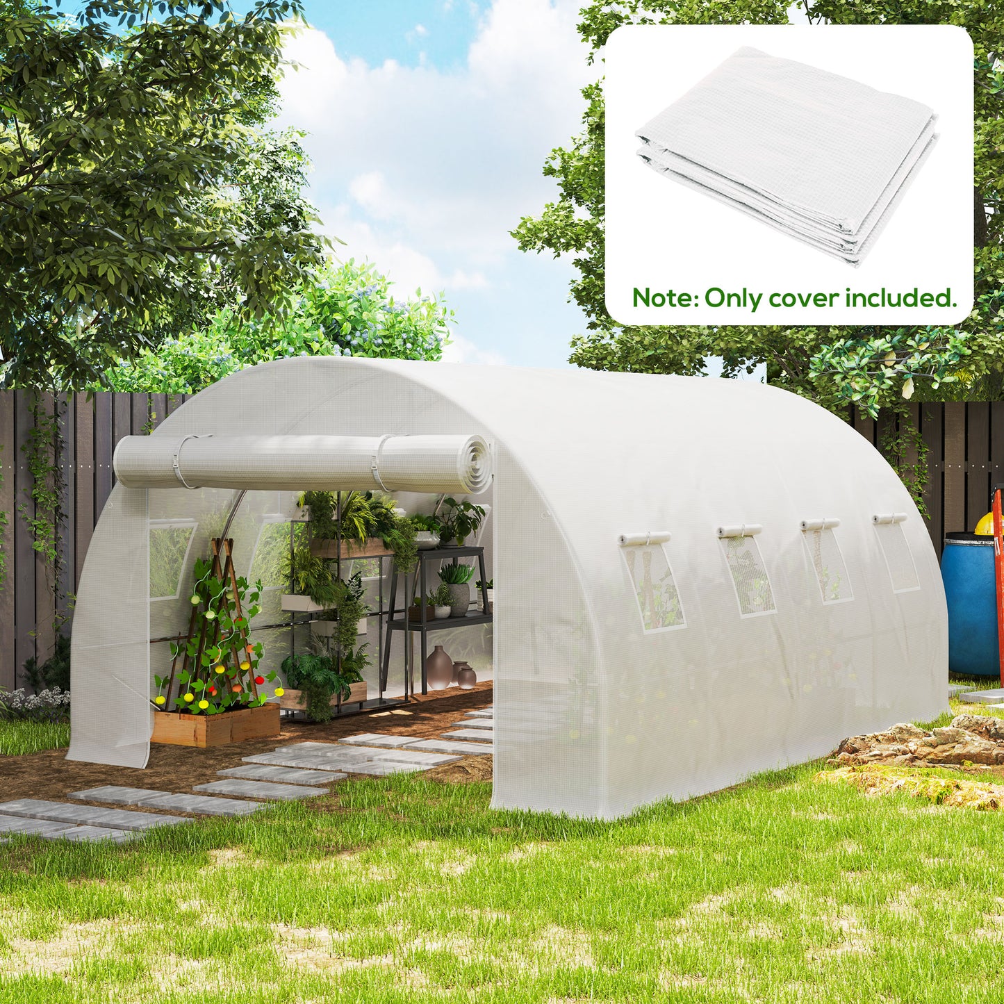 4 x 3 x 2m Polytunnel Greenhouse Replacement Cover ONLY Winter Garden Plant PE Cover for Tunnel Walk-in Greenhouse with Roll