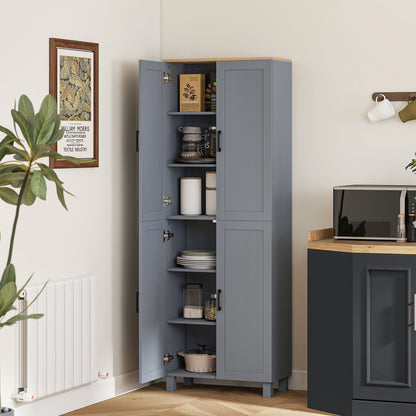 Freestanding Kitchen Cupboard, 4-Door Storage Cabinet with Adjustable Shelves, Modern Kitchen Pantry, 170cm, Grey