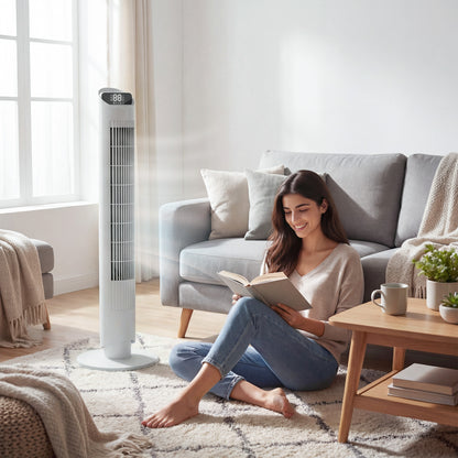 Tower Fan with WiFi App Control Standing Floor Cooling Fan Remote Control 101.8 cm White