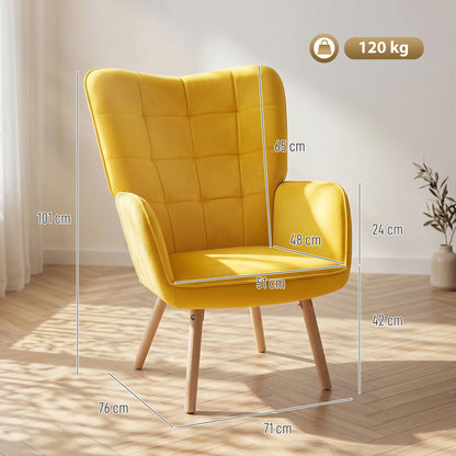 Modern Accent Chair, Upholstered High Back Armchair with Tufted Wingback, Seat Padding
