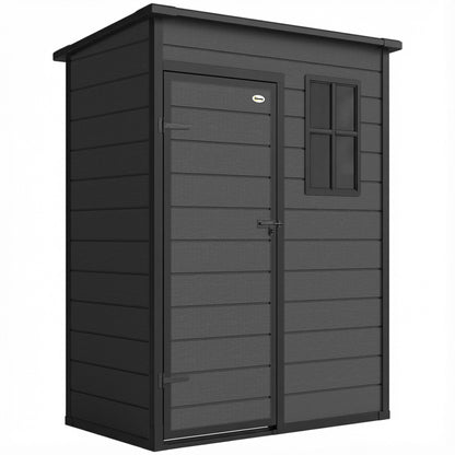 5' x 3' Garden Shed with Floor, Outdoor Storage Shed with Lockable Door, Window and Vent, Dark Grey
