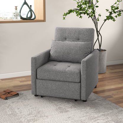 3-In-1 Single Chair Bed with Adjustable Backrest, Pillow and Footrest for Living Room, Grey