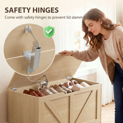100L Home Storage Box, with Safety Hinge - Nature Wood Finish