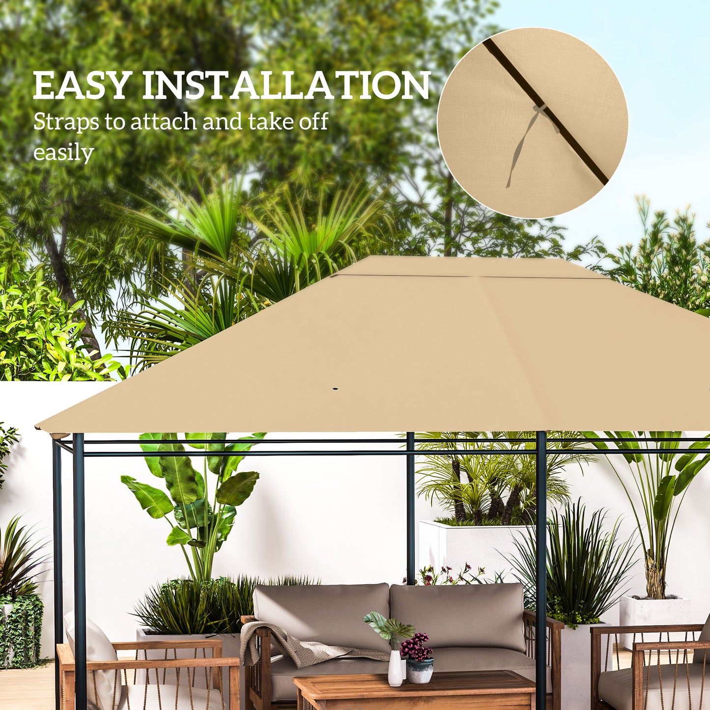 3 x 4m Gazebo Canopy Replacement Cover, Gazebo Roof Replacement (TOP COVER ONLY), Khaki
