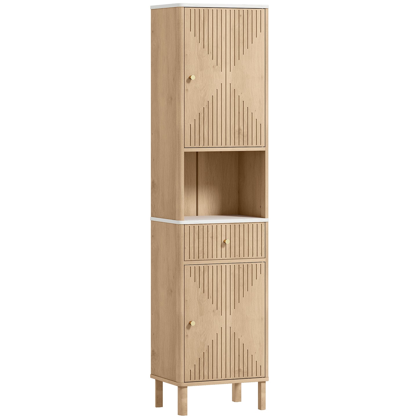 Slim Bathroom Cabinet with Silent Drawer Rail for Scandinavian, Japanese Styles - Wood-Effect