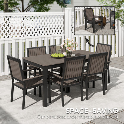 6 Seater Garden Dining Set with Stackable Chairs, Aluminium Frame, Rectangular Plastic Top, Garden Furniture Set