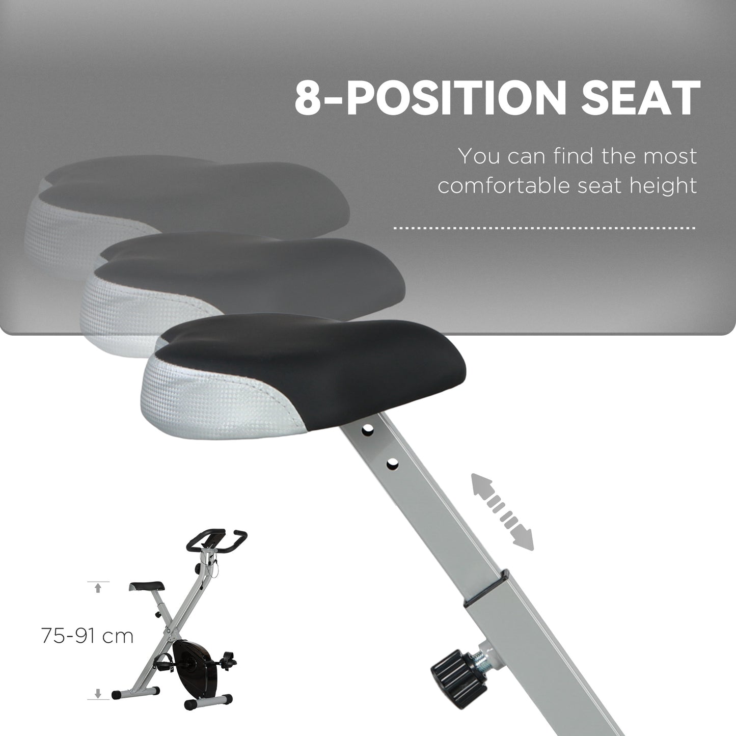 Folding and Quiet Exercise Bike with 8-Level Magnetic Resistance and Heart Rate Sensor, for Home Gym, Black and Grey