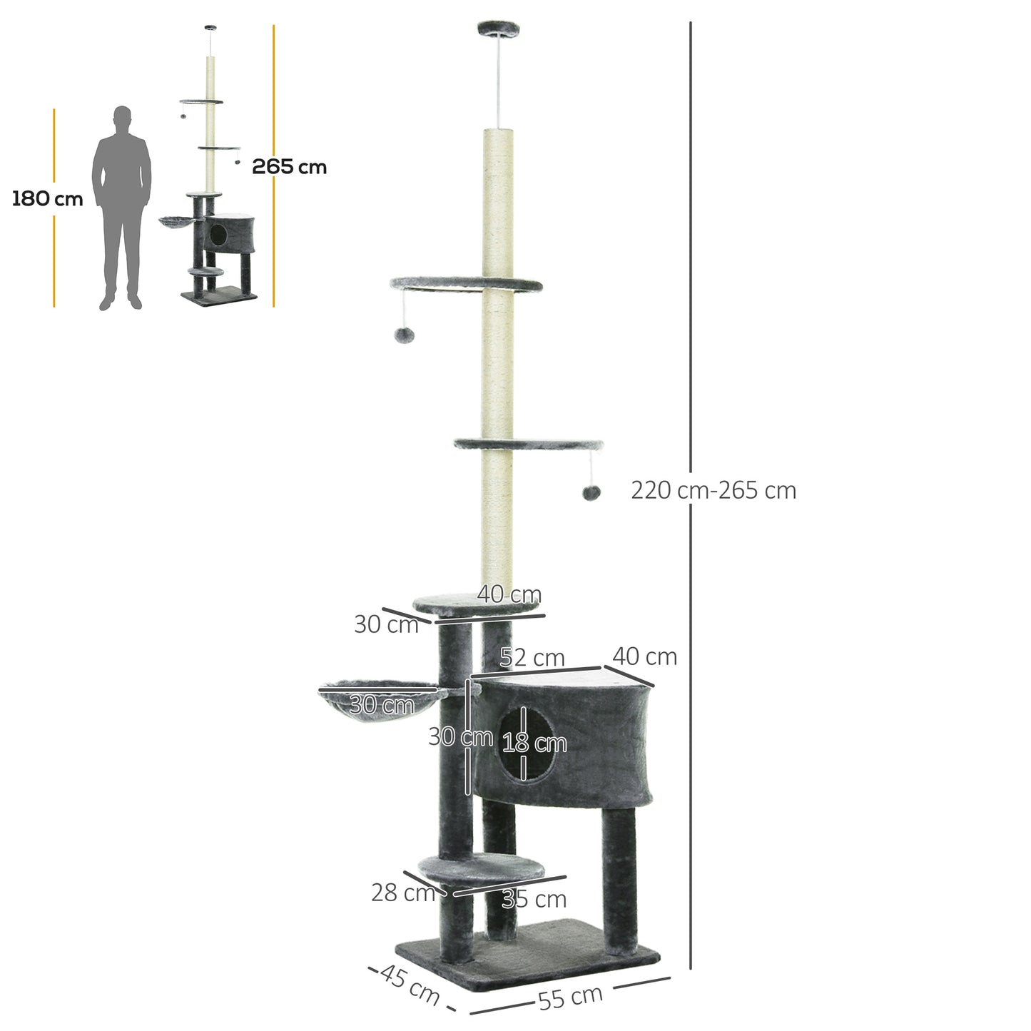 Floor to Ceiling Cat Tree for Indoor Cats Play Tower Climbing Activity Center Scratching Post Platforms Condo Adjustable Heig